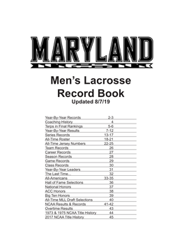Men's Lacrosse Record Book