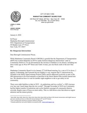 January 6, 2020 Ed Pincar Manhattan Borough Commissioner NYC