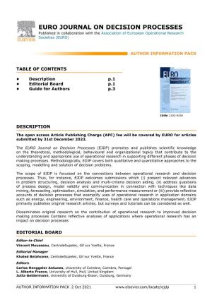 EURO JOURNAL on DECISION PROCESSES Published in Collaboration with the Association of European Operational Research Societies (EURO)