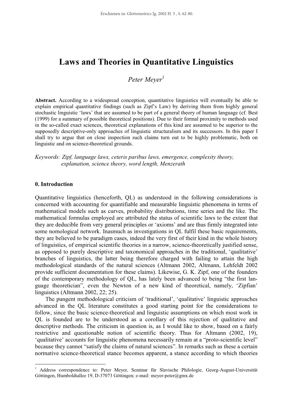 Laws and Theories in Quantitative Linguistics