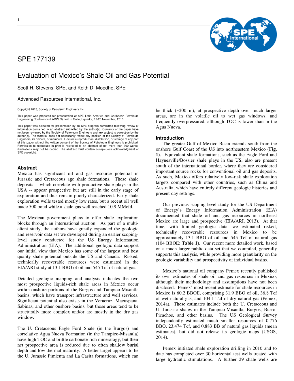 SPE 177139 Evaluation of Mexico's Shale Oil and Gas Potential