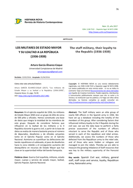 Los Militares De Estado Mayor Y Su Lealtad a La República (1936-1939)
