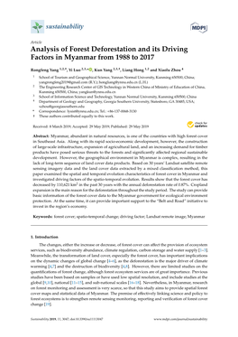 Analysis of Forest Deforestation and Its Driving Factors in Myanmar from 1988 to 2017