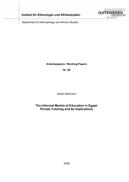 The Informal Market of Education in Egypt. Private Tutoring and Its Implications