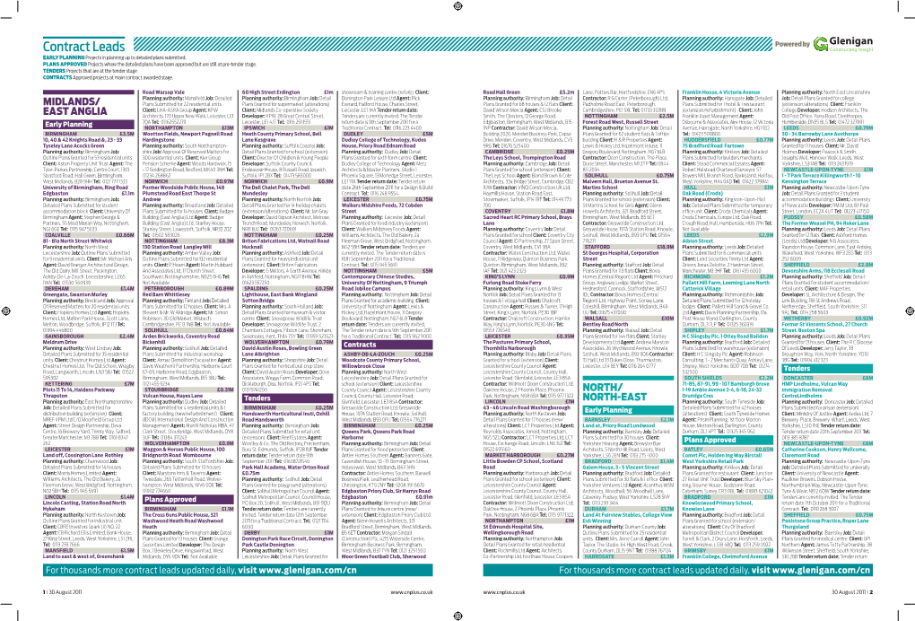 Contract Leads Powered by EARLY PLANNING Projects in Planning up to Detailed Plans Submitted