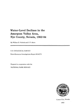 Water-Level Declines in the Amargosa Valley Area, Nye County, Nevada, 1962-84