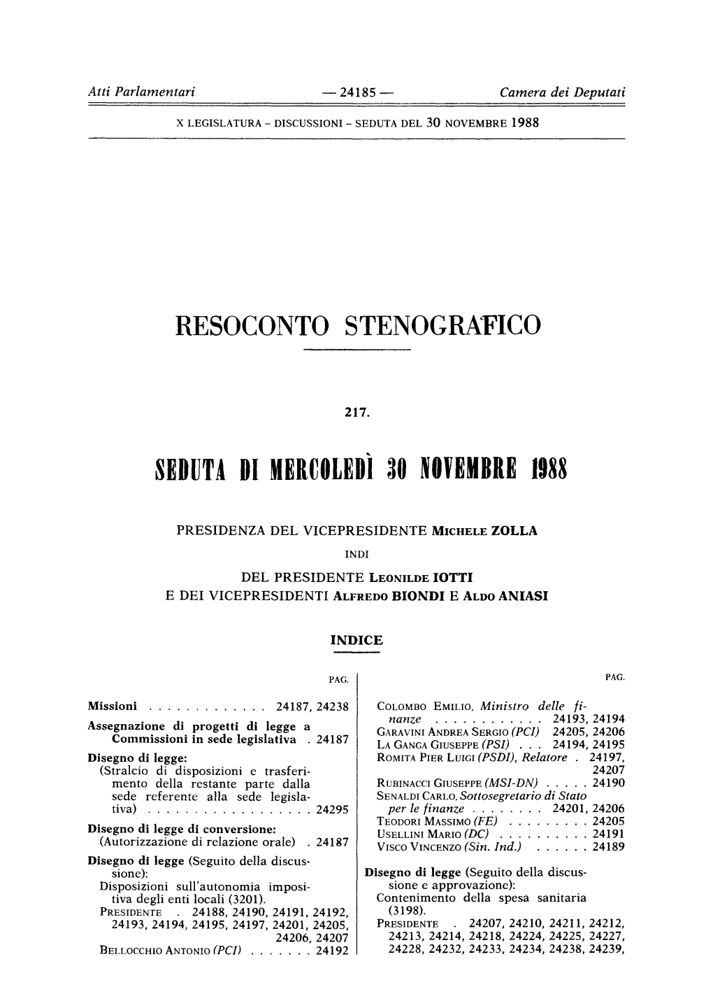 Sedata Di Mercoledì 30 Novembre 198 8