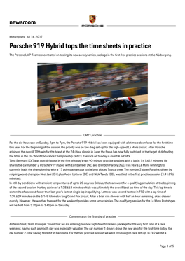 Porsche 919 Hybrid Tops the Time Sheets in Practice