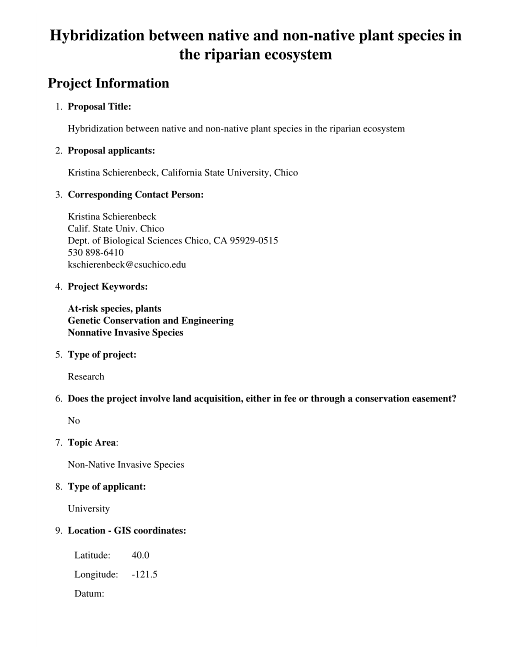 Hybridization Between Native and Non-Native Plant Species in the Riparian Ecosystem Project Information