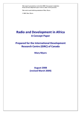 Radio and Development in Africa a Concept Paper