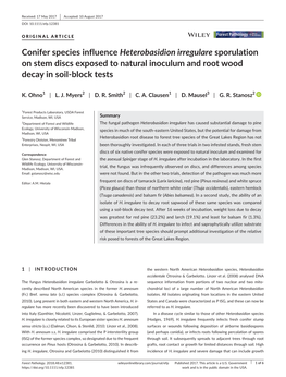 Conifer Species Influence Heterobasidion Irregulare Sporulation on Stem Discs Exposed to Natural Inoculum and Root Wood Decay in Soil-Block Tests