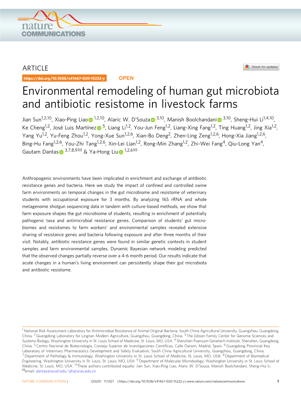 Environmental Remodeling of Human Gut Microbiota and Antibiotic Resistome in Livestock Farms