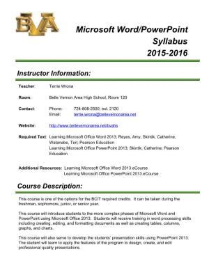 Microsoft Word/Powerpoint Syllabus 20152016