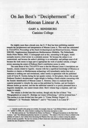 On Jan Best's "Decipherment" of Minoan Linear A