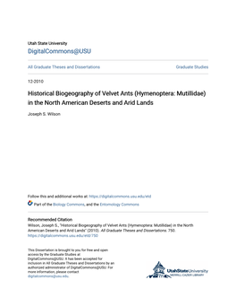 Hymenoptera: Mutillidae) in the North American Deserts and Arid Lands