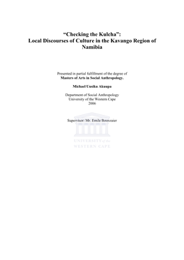 Local Discourses of Culture in the Kavango Region of Namibia