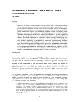 Towards a Process Theory of Transnational Radicalisation Pete Lentini