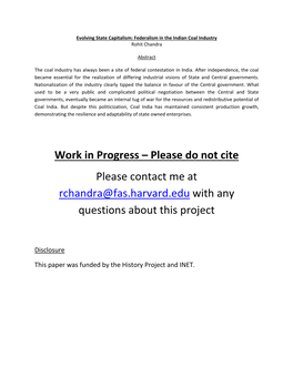 Work in Progress – Please Do Not Cite Please Contact Me at Rchandra@Fas.Harvard.Edu with Any Questions About This Project