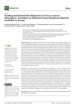 Feeding and Oviposition Behaviour of Trioza Erytreae (Hemiptera: Triozidae) on Different Citrus Rootstock Material Available in Europe