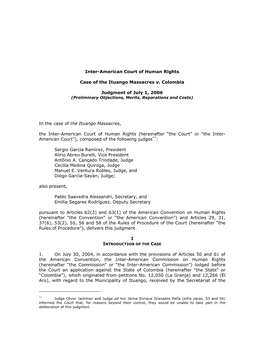 Case of the Ituango Massacres V. Colombia. Judgment of 1 July 2006