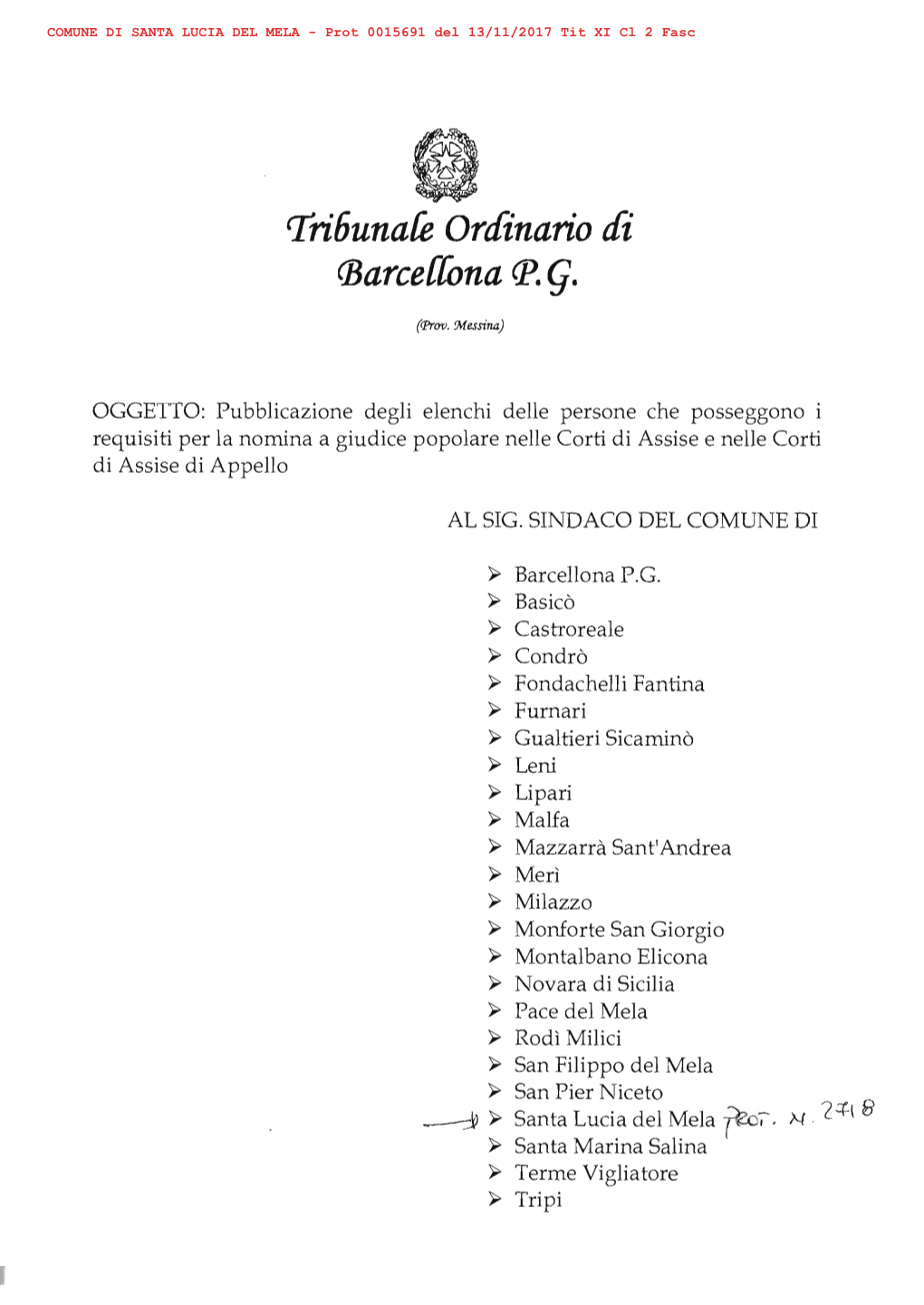 'Tri6unafe Ordinario Dì (8Arce{Cona P. Q