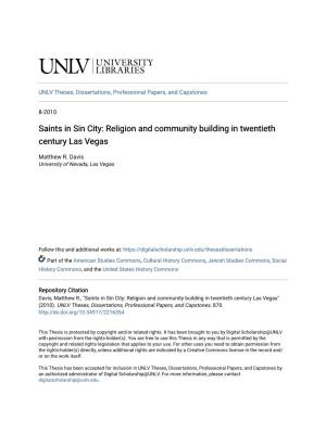 Saints in Sin City: Religion and Community Building in Twentieth Century Las Vegas