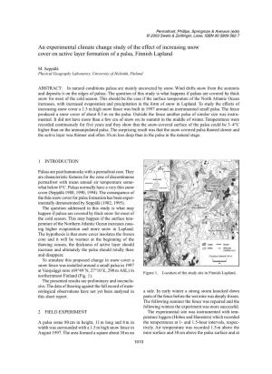 An Experimental Climate Change Study of the Effect of Increasing Snow Cover on Active Layer Formation of a Palsa, Finnish Lapland