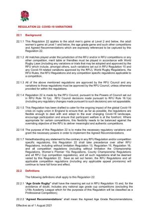 RFU Regulation 22 (Covid-19 Variations)