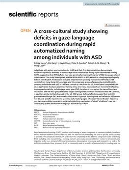 A Cross-Cultural Study Showing Deficits in Gaze-Language Coordination During Rapid Automatized Naming Among Individuals With