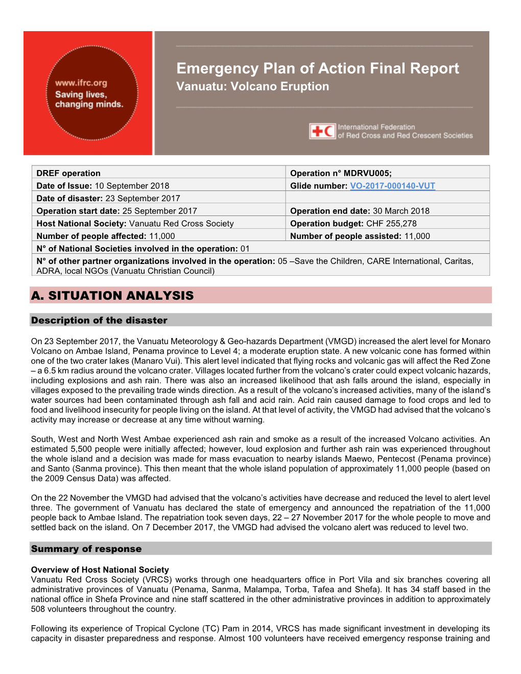 Emergency Plan of Action Final Report Volcano Eruption