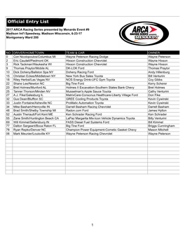 Official Entry List Official Entry List
