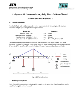 Assignment #1: Structural Analysis by Direct Stiffness Method Method of Finite Elements I