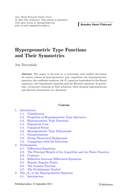 Hypergeometric Type Functions and Their Symmetries