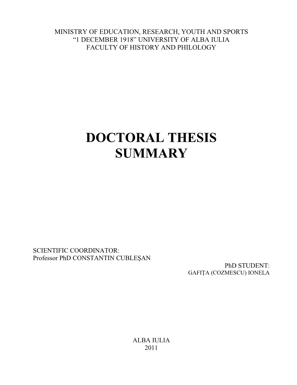 Doctoral Thesis Summary