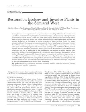 Restoration Ecology and Invasive Plants in the Semiarid West
