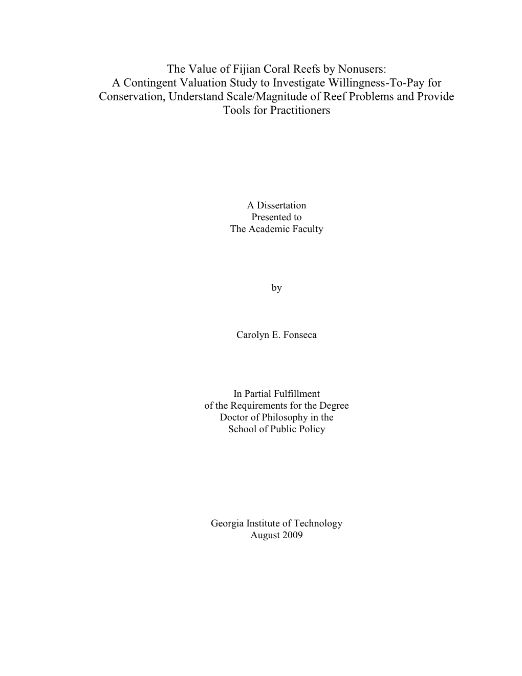 The Value of Fijian Coral Reefs by Nonusers