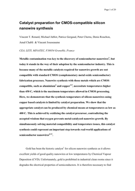 Catalyst Preparation for CMOS-Compatible Silicon Nanowire Synthesis