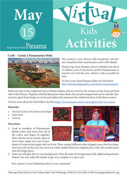 Activities Craft - Create a Panamanian Mola the Country Is Very Diverse with Mountains, Rain For- Ests, Beautiful White-Sand Beaches, and 1,500 Islands