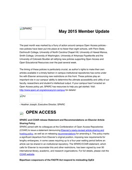 OPEN ACCESS May 2015 Member Update