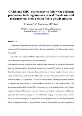 CARS and SHG Microscopy to Follow the Collagen Production in Living Human Corneal Fibroblasts and Mesenchymal Stem Cells in Fibrin Gel 3D Cultures