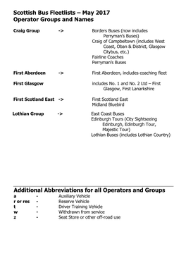 Scottish Bus Fleetlists – May 2017 Operator Groups and Names