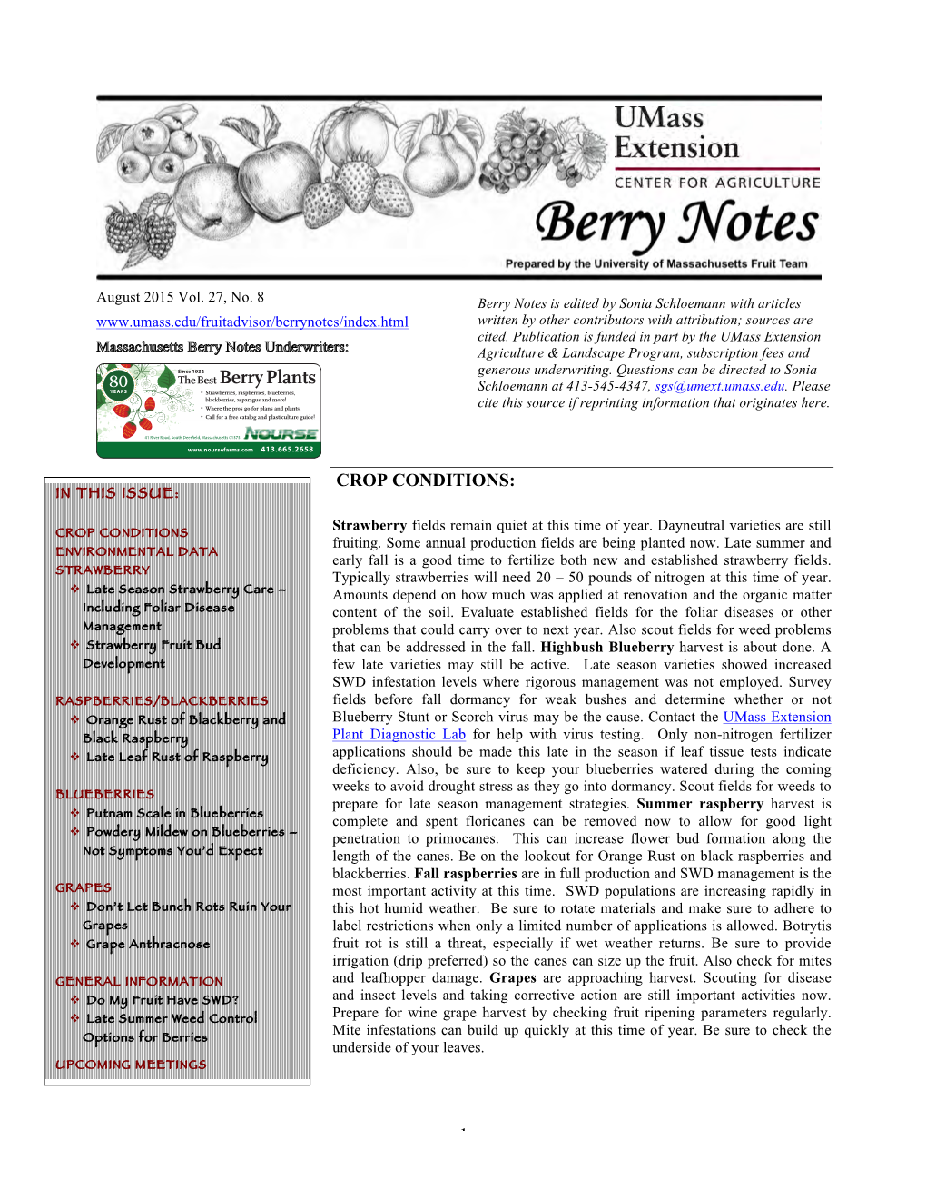 Berry Plants YEARS • Strawberries, Raspberries, Blueberries, Schloemann at 413-545-4347, Sgs@Umext.Umass.Edu