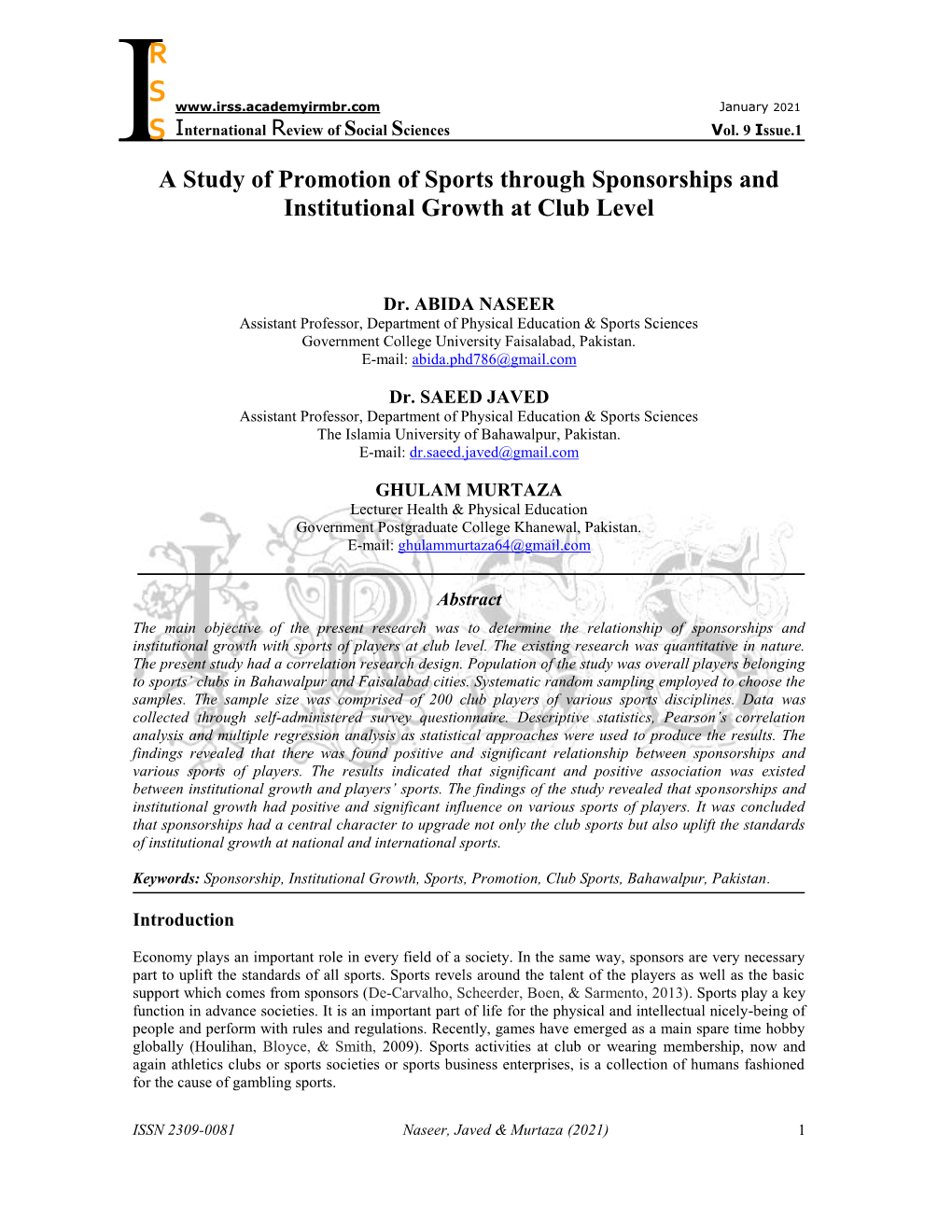 R S S a Study of Promotion of Sports Through