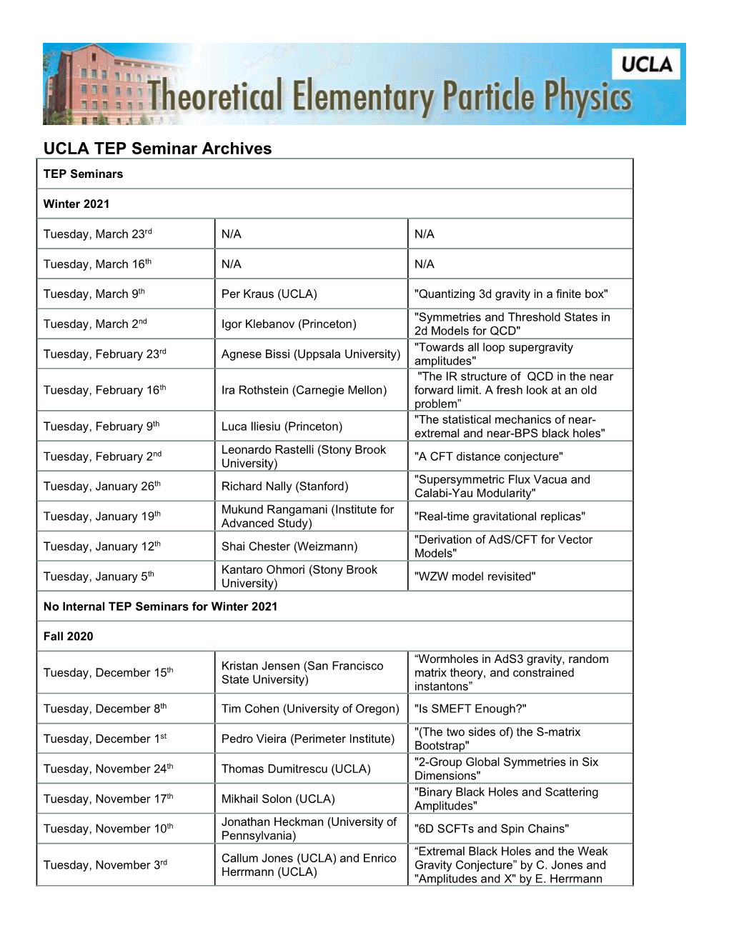 UCLA TEP Seminar Archives TEP Seminars