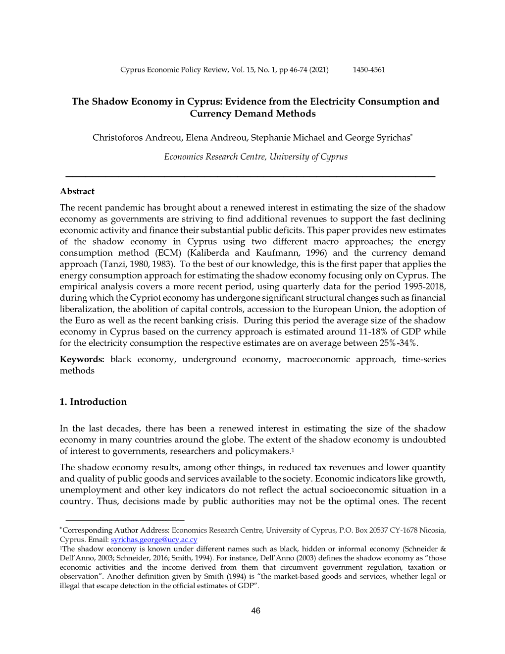 The Shadow Economy in Cyprus: Evidence from the Electricity Consumption and Currency Demand Methods