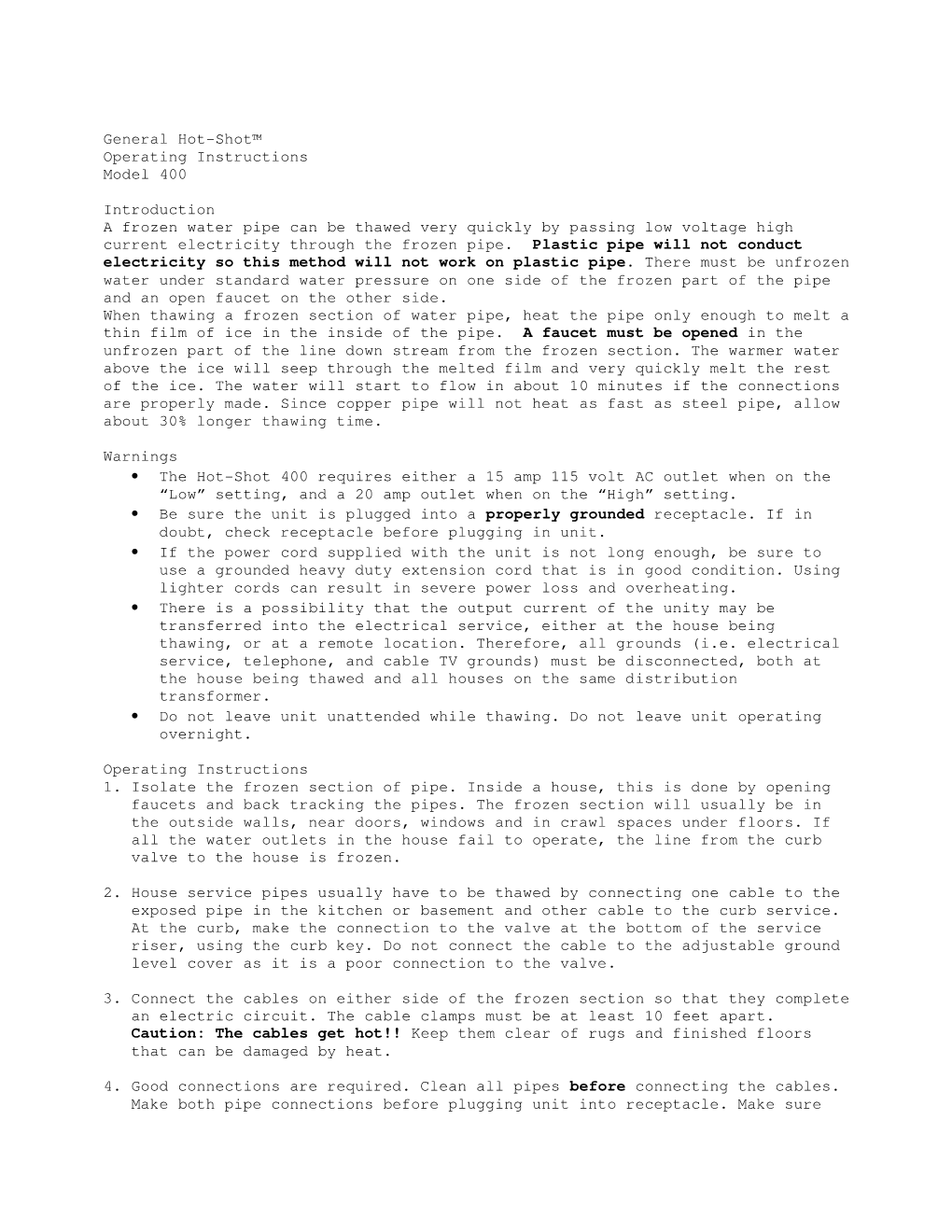 General Hot-Shot™ Operating Instructions Model 400 Introduction