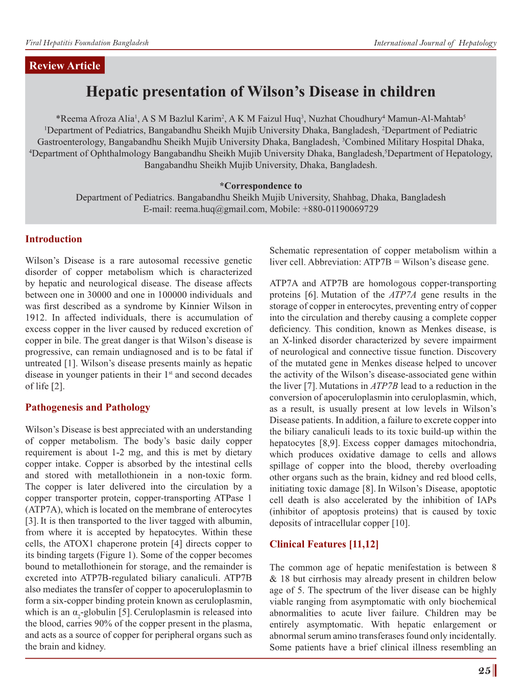 Hepatic Presentation of Wilson's Disease in Children