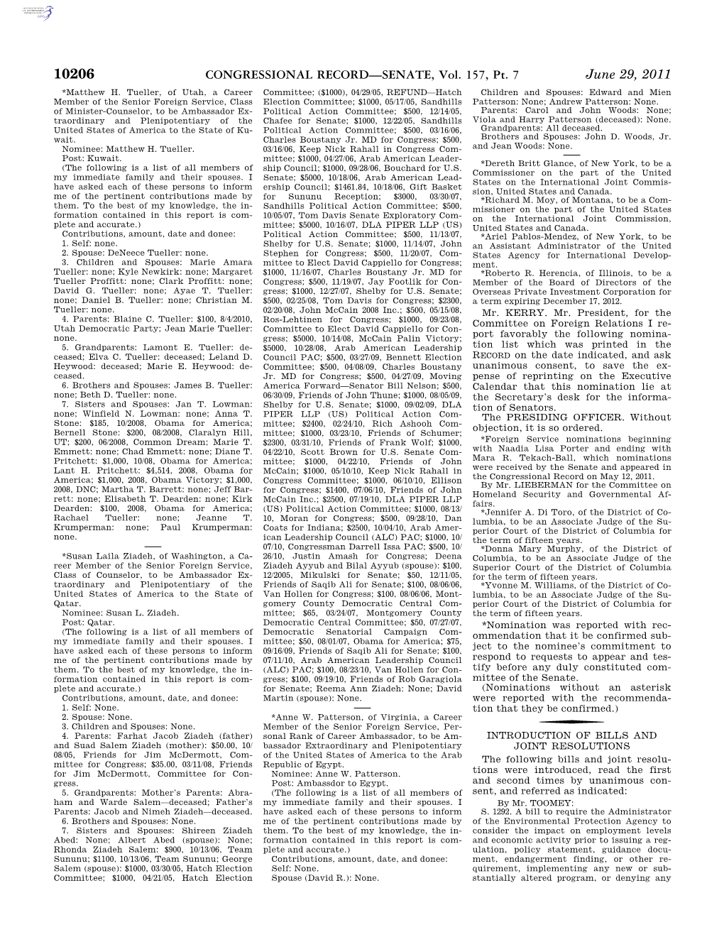 CONGRESSIONAL RECORD—SENATE, Vol. 157, Pt. 7 June 29, 2011 *Matthew H