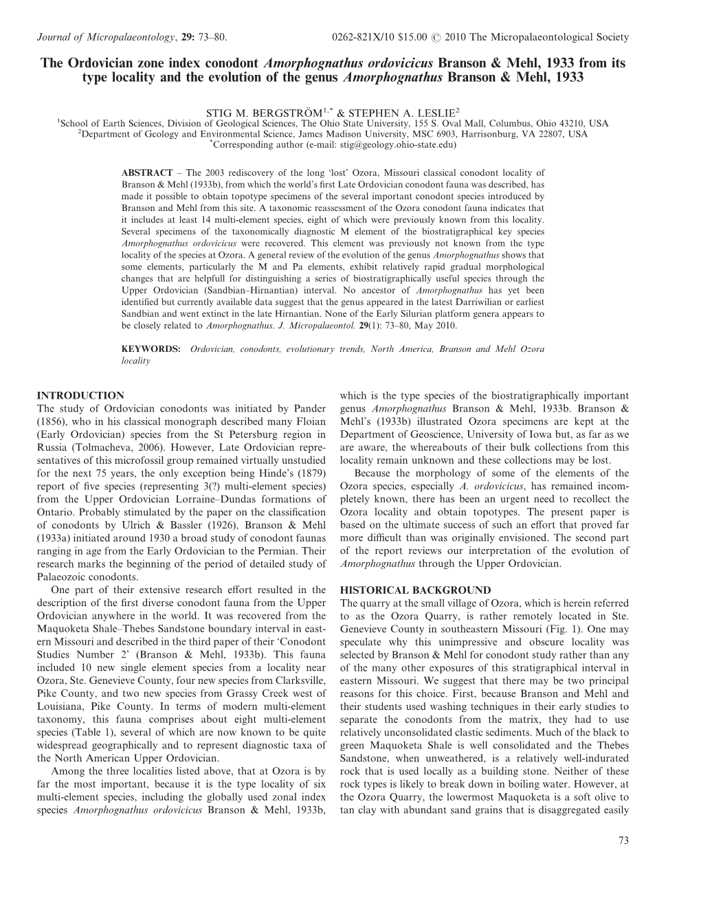 The Ordovician Zone Index Conodont Amorphognathus Ordovicicus