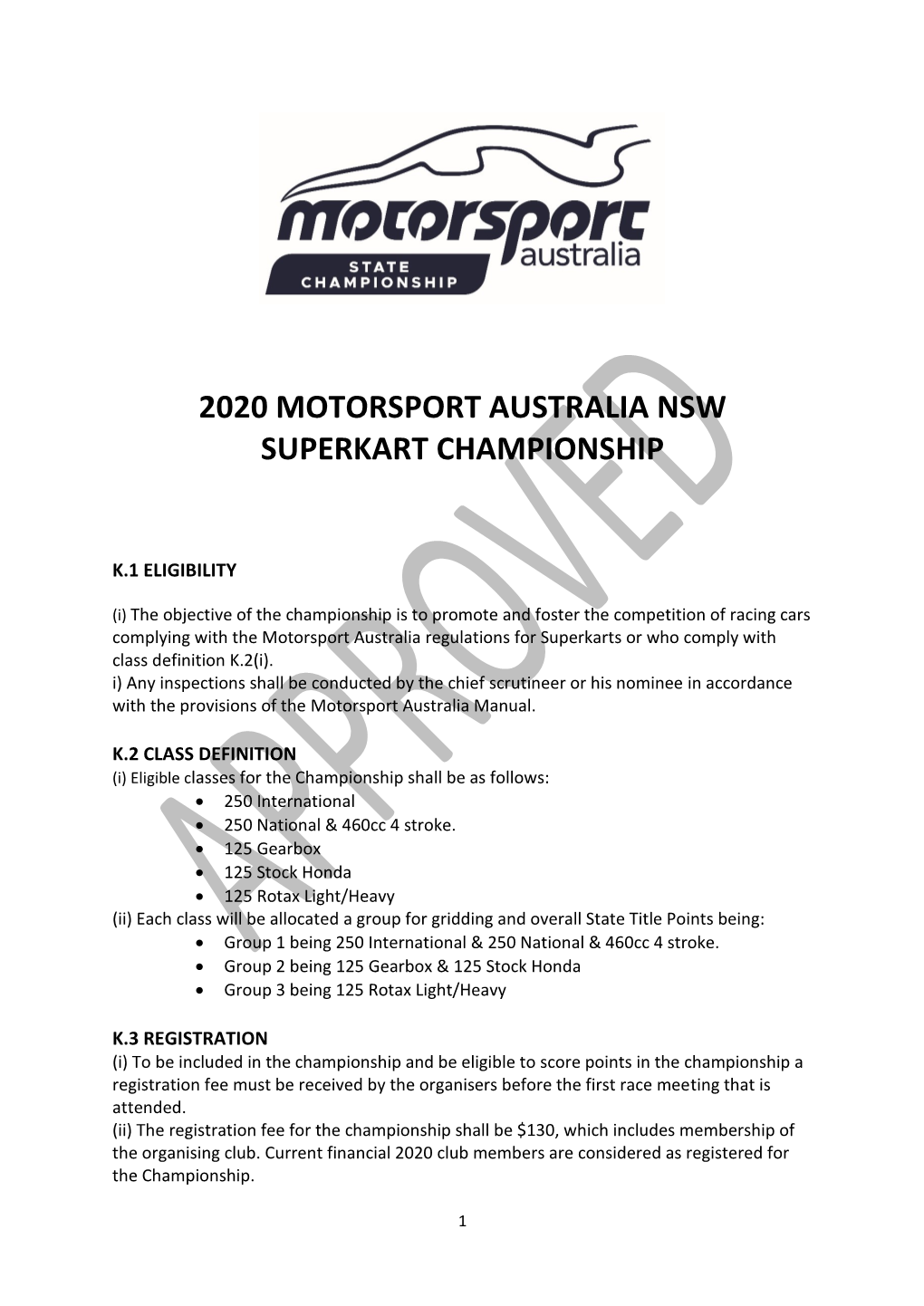 2020 Motorsport Australia Nsw Superkart Championship